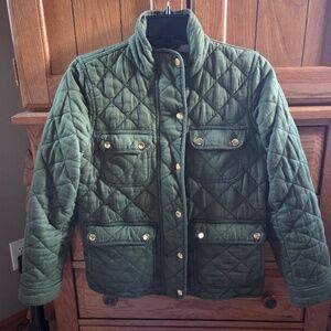Women J.Crew Green Quilted Zippered Field Jacket in Size PS